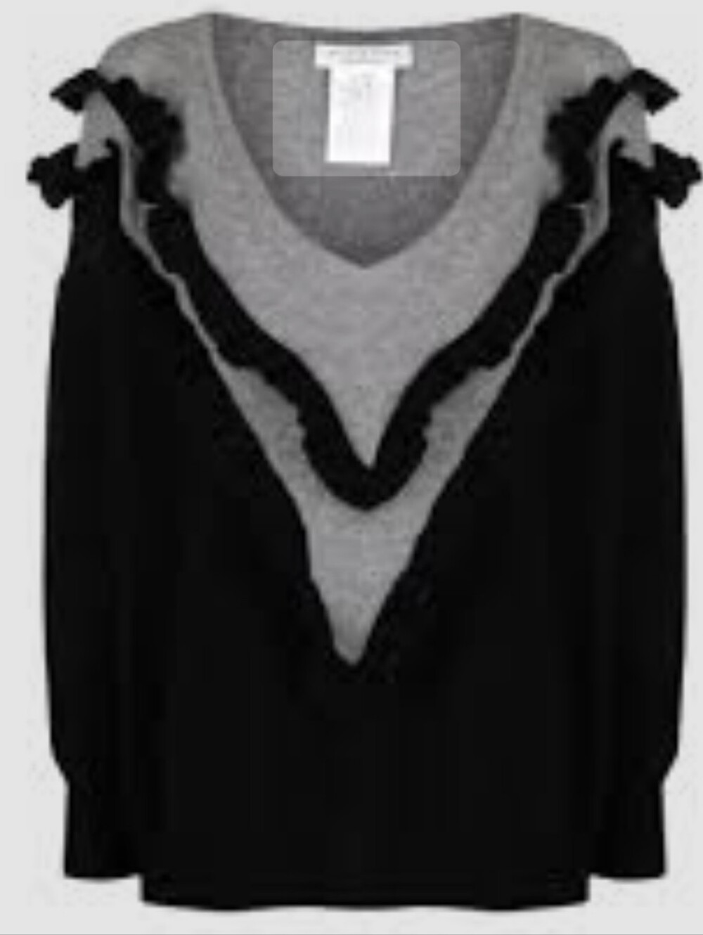 Philosophy di Lorenzo Serafini Ruffle Virgin Wool V-Neck Sweater Black Grey 4